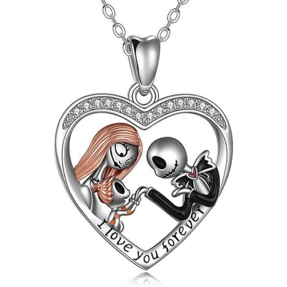 Nightmare Before Christmas I Love You Heart Shaped Necklace Jack and Sally